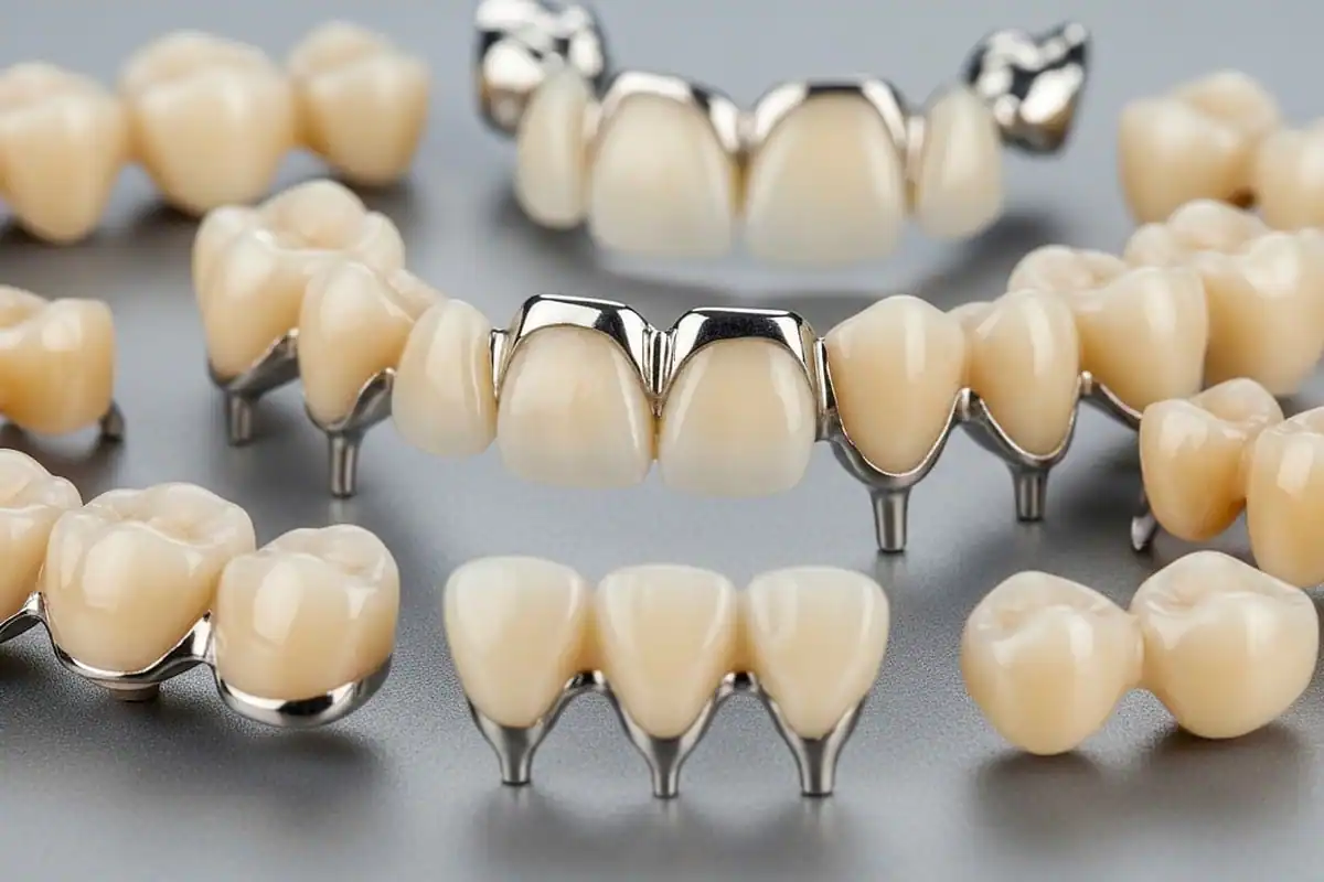 Coroane și punți dentare ceramice, cu și fără structură metalică, așezate pe masă